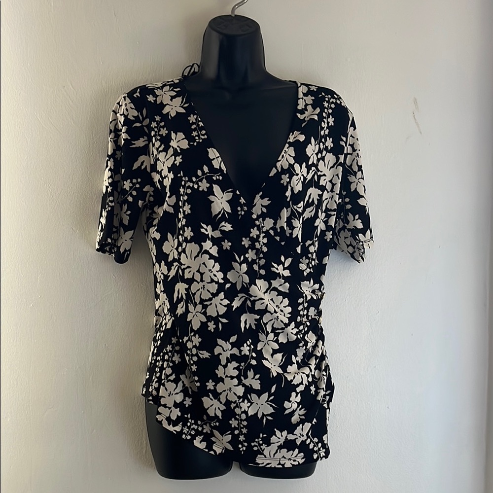 Michaels Black and White Fitted Wrap Blouse